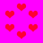 Red pixelated hearts on a bright pink background with some blurred heart shapes.