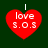 Red heart-shaped icon with white text 'love s.o.s' and a vertical line above, displayed on dark green background.