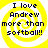 Four identical yellow spiral icons with dark blue text reading "I love Andrew more than softball!!" arranged in a