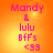 A static image with orange gradient background and pink text reading "Mandy & lulu BfFs <93" in four identical quadrants.