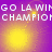 Pixelated text 'GO LA WINGO CHAMPION' repeats across a purple and yellow gradient background with four distinct glowing light effects.