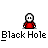 Animated contact sheet showing 25 sequential frames of a pixel-art buddy icon featuring a red stick figure with white head and black splatter effects, each frame labeled "Black Hole" in underlined text below.