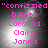 "confizzled" D'Ante Carolina Claire Janna text in pink pixelated font over grayscale space background with light gradient.