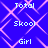 Blue background with pink diamond lattice pattern, repeated text 'Total', 'Skool', 'Girl' in light blue pixelated font.