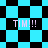 Pixelated cyan and black checkered background with four instances of 'TIM!!!' text in light purple, arranged across two distinct patterns