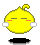 Yellow cartoon character with a rounded body, small red cheeks, and white square eyes in various positions