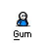 Animated contact sheet of a pixel art character in blue shirt with white head, showing multiple frames of motion including pink particle effects and pose changes across 25 sampled frames.