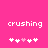 Pixelated text 'crushing' on bright pink background with two of white and pink heart symbols