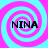 Four identical spiral patterns with alternating cyan and magenta rings, each containing the text NINA in bold black letters.