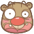 Pixelated cartoon bear face with large white eyes, red nose, and pink cheeks in two side-by-side views showing eye position differences.