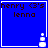Blue square icon with dark brown text 'henry (3's lenna' at top left, white pixelated cross and bottle shape in bottom right corner.