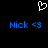 Pixelated white heart symbol above two identical blue text strings reading 'Nick <3' on black background.