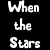 Pixelated text on black background: white 'When the Stars' left, blue 'go BLUE' right.