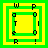 Pixelated green and yellow square icon with 'water!' text around a central empty space, transitioning to nested squares.