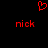 Red pixelated heart symbol above two identical red 'nick' text strings on a black background.