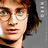 Pixelated image of a person with brown hair and glasses on a blue background with purple text.