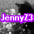 A black-and-white image of a cat with a purple text overlay reading "JennyZ3" that changes to pink in the second frame.