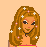 Pixelated icon of a woman with long brown hair adorned with white flowers, wearing a black choker necklace and red top.