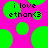 Pixelated text reads "i love ethan<3" over bright green circles on a pink background, with no visible motion changes.