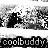 Black-and-white pixelated grunge-style icon with abstract splatter effects and the text "coolbuddy" at the bottom, rendered in a low-resolution 48x48 format on a white background.