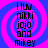 A four- of identical pixelated text on a blue and pink spiral background, each displaying 'i luv nikki jojo and mikey' in black block letters