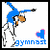 Pixelated gymnast in blue leotard performing handstand with one arm extended, heart symbol below text.