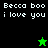 Pixelated text 'Becca boo i love you' on black and green backgrounds with a star icon changing color.