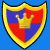 Animated contact sheet of a shield-shaped icon with red and blue quadrants, gold crown, and yellow border on blue background showing frame-by-frame animation changes.