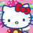 Pixelated Hello Kitty icon with red bow, blue eyes, yellow nose on pink background; text 'Vanessa', 'Luvv', and 'Hello Kitty!' in black pixel font.