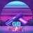 Pixelated abstract composition with layered horizontal bands of purple, pink, and cyan hues forming a rounded dome shape above a central rectangular block.