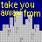 Pixelated cityscape with blue background and yellow text reading 'take you that empty away from apartment' over gray buildings.