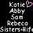 Pixelated text list with names and a pink heart symbol on black background, showing static display of multiple names.