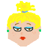 A cartoon-style head with blonde hair in a topknot, green earrings, and changing facial expressions