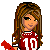 Pixel art contact sheet showing multiple frames of a female character with long brown hair wearing a red crop top and blue jeans, holding a red electric guitar across various poses.