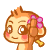 Pixelated cartoon monkey with light brown fur, pink flower in hair, holding a small object near its face across multiple expressions.
