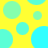Yellow background with scattered cyan and light green circles of varying sizes, some overlapping or partially cropped.