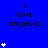 Blue background with repeated text "i love angelica" and white heart symbols in various quantities and positions.