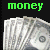 A 2x2 contact sheet of four animated frames showing money-related imagery with green text overlays on a black background.