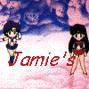 Animated sequence of Sailor Moon characters with changing text overlays on a pink and blue cloud background.