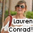 Pixelated image of a person in sunglasses and sleeveless top with text 'Lauren Conrad!' overlaid on white background.