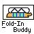 Pixelated icon of a folded paper airplane with blue stripes on the wings, displayed in four showing progressive folding animation