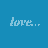 Pixelated blue background with white text reading 'love..' on left and three distinct pixel art shapes on right.