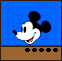 Pixelated cartoon character with black ears and white face on blue background, alternating between smiling and neutral expressions.