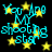 Black background with yellow stars and cyan text reading "You Are My shooting star" in a pixelated style.