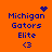 Four identical pixel art icons on orange background with blue text "Michigan Gators Elite" and heart symbol above text, each with blue <3 symbol below text.
