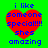 Red heart-shaped icon with blue text on green background, displaying 'i like someone special!!!! shes amazing' in pixelated font.