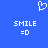 Blue background with white pixelated heart symbol above two identical 'SMILE =O' text blocks in pixelated font.