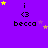 Purple background with yellow and purple stars, black text 'i <3 becca', and a gray rectangle in the bottom-right corner.