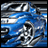 Pixelated static image with blue and gray tones showing abstract shapes resembling a car's front end, including headlights and grille elements.