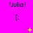A bright pink background displays repeated text '!Julia!' above pixelated smiley faces with yellow star-like animations appearing and disappearing.